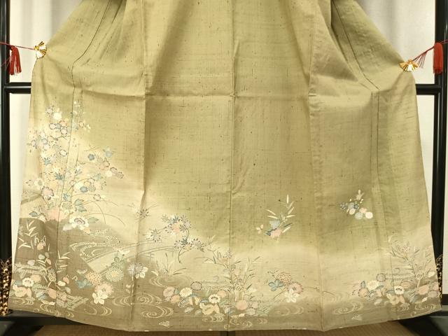 平和屋着物▽染織の名門 しょうざん 生紬 訪問着 単衣 草花文 暈し染め 金彩 正絹 逸品 AABC4048fy