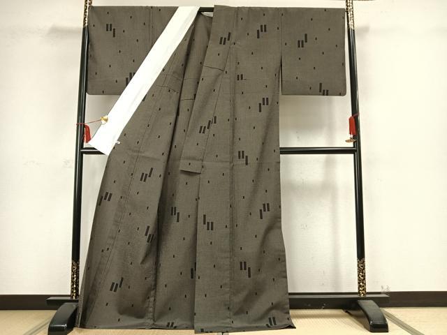平和屋着物▽本塩沢 単衣 140亀甲 抽象文様 さが美扱い 正絹 逸品 AABC4049fy