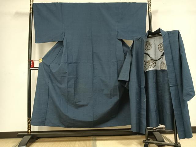 平和屋着物▽男性 紬 単衣 アンサンブル 霞文 正絹 逸品 AABC4052fy