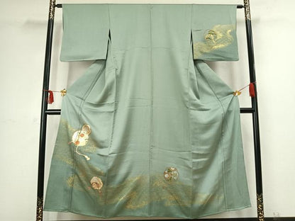 平和屋着物▽訪問着 単衣 駒刺繍 吉祥花文 金彩 正絹 逸品 AABC4055fy