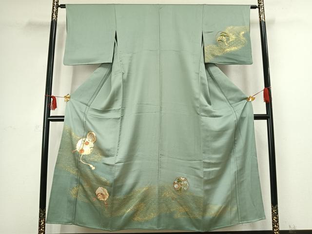 平和屋着物▽訪問着 単衣 駒刺繍 吉祥花文 金彩 正絹 逸品 AABC4055fy