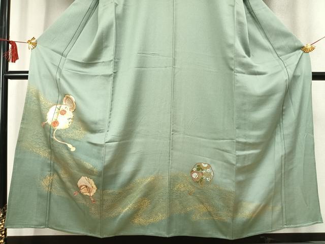 平和屋着物▽訪問着 単衣 駒刺繍 吉祥花文 金彩 正絹 逸品 AABC4055fy