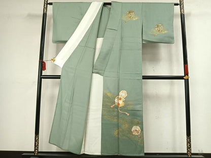 平和屋着物▽訪問着 単衣 駒刺繍 吉祥花文 金彩 正絹 逸品 AABC4055fy
