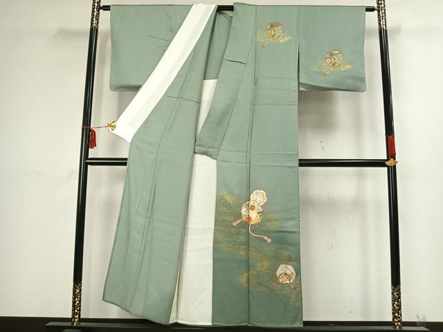 平和屋着物▽訪問着 単衣 駒刺繍 吉祥花文 金彩 正絹 逸品 AABC4055fy