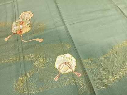 平和屋着物▽訪問着 単衣 駒刺繍 吉祥花文 金彩 正絹 逸品 AABC4055fy