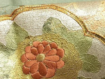平和屋着物▽訪問着 単衣 駒刺繍 吉祥花文 金彩 正絹 逸品 AABC4055fy