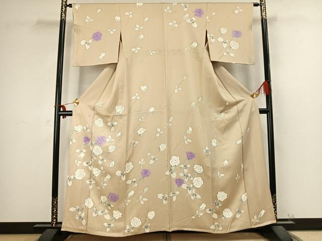 平和屋着物▽訪問着 単衣 薔薇 正絹 逸品 AABC4058fy