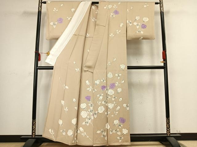平和屋着物▽訪問着 単衣 薔薇 正絹 逸品 AABC4058fy