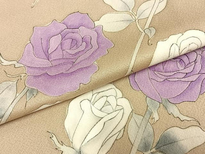 平和屋着物▽訪問着 単衣 薔薇 正絹 逸品 AABC4058fy