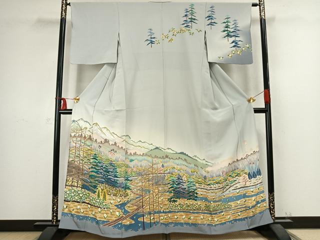 平和屋着物▽訪問着 単衣 友禅 作家物 風景花文 正絹 逸品 AABC4060fy
