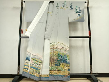 平和屋着物▽訪問着 単衣 友禅 作家物 風景花文 正絹 逸品 AABC4060fy