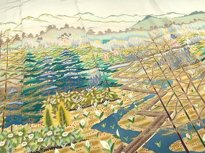 平和屋着物▽訪問着 単衣 友禅 作家物 風景花文 正絹 逸品 AABC4060fy