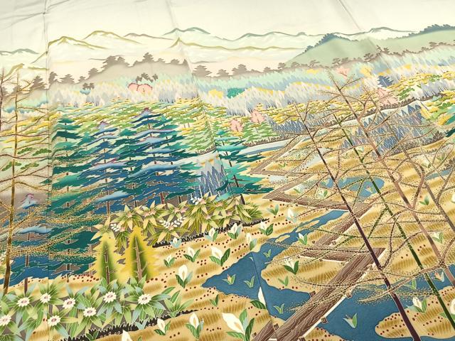 平和屋着物▽訪問着 単衣 友禅 作家物 風景花文 正絹 逸品 AABC4060fy