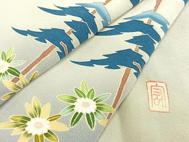平和屋着物▽訪問着 単衣 友禅 作家物 風景花文 正絹 逸品 AABC4060fy
