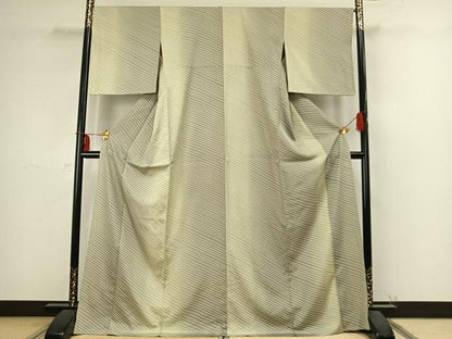 平和屋着物▽上質な小紋　単衣　斜縞　正絹　逸品　AABC4064fy