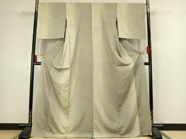 平和屋着物▽上質な小紋　単衣　斜縞　正絹　逸品　AABC4064fy
