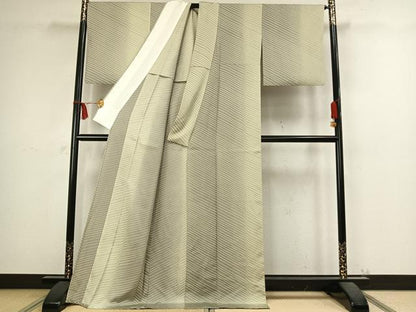 平和屋着物▽上質な小紋　単衣　斜縞　正絹　逸品　AABC4064fy
