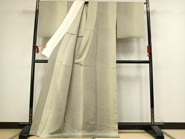 平和屋着物▽上質な小紋　単衣　斜縞　正絹　逸品　AABC4064fy