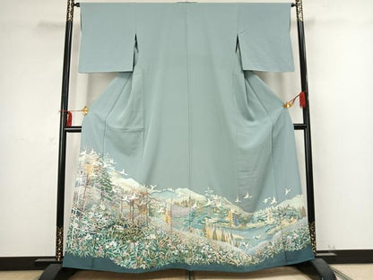 平和屋着物▽豪華色留袖 単衣 総刺繍 花鳥文 正絹 逸品 AABC4065fy
