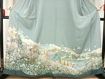平和屋着物▽豪華色留袖 単衣 総刺繍 花鳥文 正絹 逸品 AABC4065fy