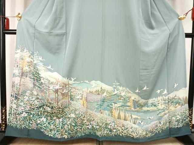 平和屋着物▽豪華色留袖 単衣 総刺繍 花鳥文 正絹 逸品 AABC4065fy