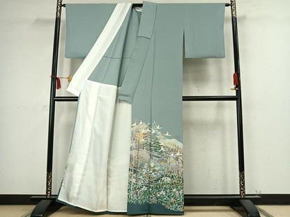 平和屋着物▽豪華色留袖 単衣 総刺繍 花鳥文 正絹 逸品 AABC4065fy