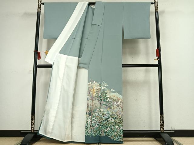 平和屋着物▽豪華色留袖 単衣 総刺繍 花鳥文 正絹 逸品 AABC4065fy