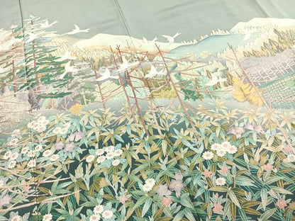 平和屋着物▽豪華色留袖 単衣 総刺繍 花鳥文 正絹 逸品 AABC4065fy