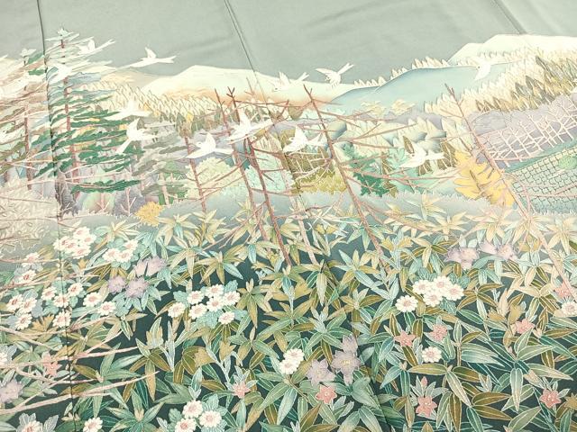 平和屋着物▽豪華色留袖 単衣 総刺繍 花鳥文 正絹 逸品 AABC4065fy