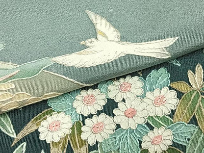 平和屋着物▽豪華色留袖 単衣 総刺繍 花鳥文 正絹 逸品 AABC4065fy