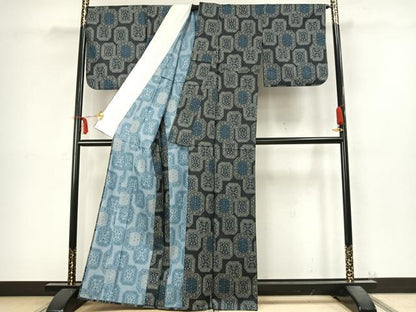 平和屋着物▽上質な紬 単衣 吉祥花文 正絹 逸品 AABC4066fy