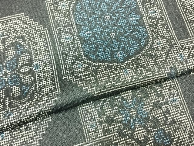 平和屋着物▽上質な紬 単衣 吉祥花文 正絹 逸品 AABC4066fy