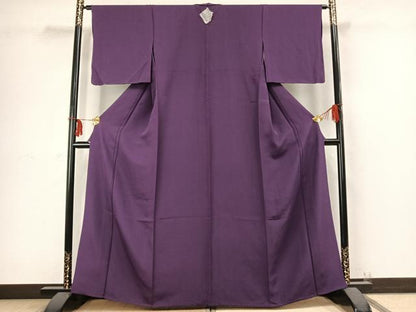 平和屋着物▽上質な色無地 単衣 茄子紺色 正絹 逸品 未使用 AABC4067fy