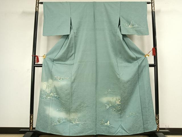 平和屋着物▽訪問着 単衣 草花文 暈し染め 金彩 正絹 逸品 AABC4068fy