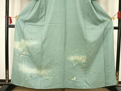 平和屋着物▽訪問着 単衣 草花文 暈し染め 金彩 正絹 逸品 AABC4068fy