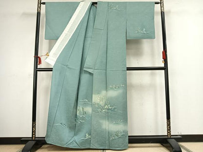 平和屋着物▽訪問着 単衣 草花文 暈し染め 金彩 正絹 逸品 AABC4068fy