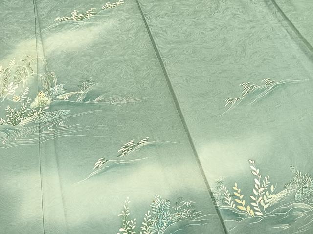 平和屋着物▽訪問着 単衣 草花文 暈し染め 金彩 正絹 逸品 AABC4068fy
