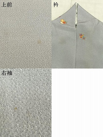 平和屋着物▽上質な小紋 単衣 刺繍 草花文 金彩 鬼しぼ縮緬 正絹 逸品 AABC4070fy