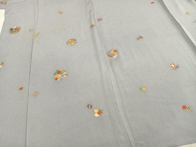 平和屋着物▽上質な小紋 単衣 刺繍 草花文 金彩 鬼しぼ縮緬 正絹 逸品 AABC4070fy