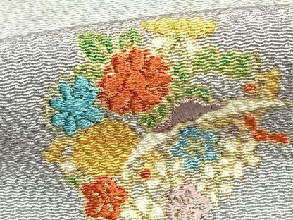 平和屋着物▽上質な小紋 単衣 刺繍 草花文 金彩 鬼しぼ縮緬 正絹 逸品 AABC4070fy
