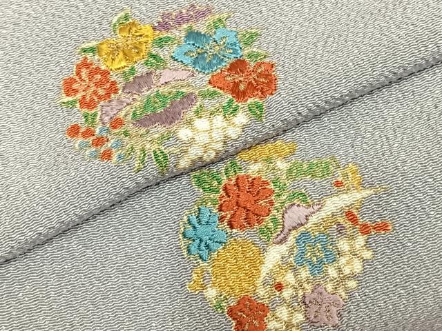平和屋着物▽上質な小紋 単衣 刺繍 草花文 金彩 鬼しぼ縮緬 正絹 逸品 AABC4070fy