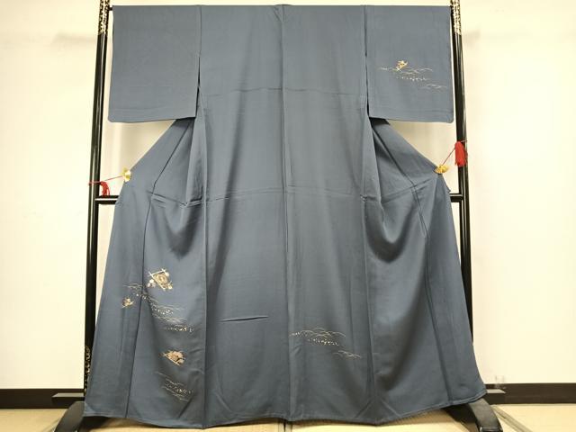 平和屋着物▽訪問着 単衣 刺繍 丹後ちりめん 花菱文 金銀糸 金彩 反端付き 正絹 逸品 AABC4073fy