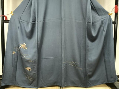 平和屋着物▽訪問着 単衣 刺繍 丹後ちりめん 花菱文 金銀糸 金彩 反端付き 正絹 逸品 AABC4073fy