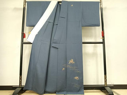 平和屋着物▽訪問着 単衣 刺繍 丹後ちりめん 花菱文 金銀糸 金彩 反端付き 正絹 逸品 AABC4073fy