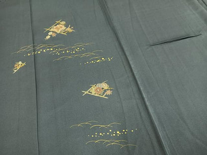 平和屋着物▽訪問着 単衣 刺繍 丹後ちりめん 花菱文 金銀糸 金彩 反端付き 正絹 逸品 AABC4073fy