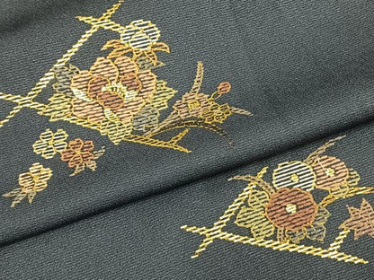 平和屋着物▽訪問着 単衣 刺繍 丹後ちりめん 花菱文 金銀糸 金彩 反端付き 正絹 逸品 AABC4073fy
