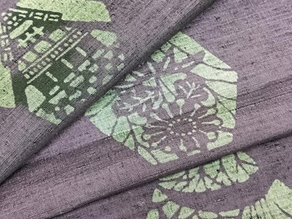 平和屋着物▽上質な紬 単衣 型染め 亀甲花文 正絹 逸品 AABC4074fy
