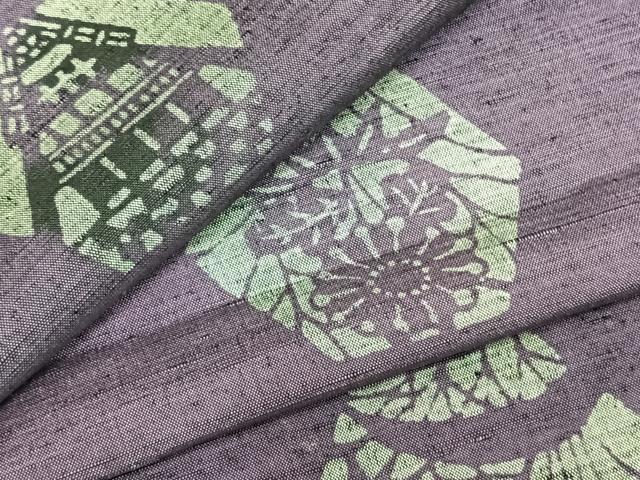 平和屋着物▽上質な紬 単衣 型染め 亀甲花文 正絹 逸品 AABC4074fy