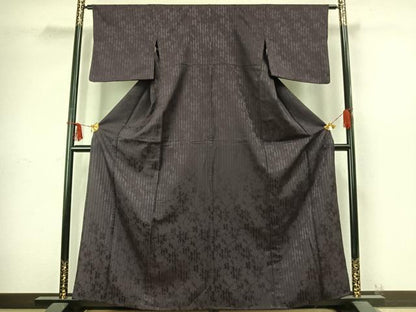平和屋着物▽上質な小紋 単衣 縞 蔦の葉文 正絹 逸品 AABC4077fy