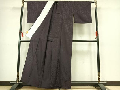 平和屋着物▽上質な小紋 単衣 縞 蔦の葉文 正絹 逸品 AABC4077fy